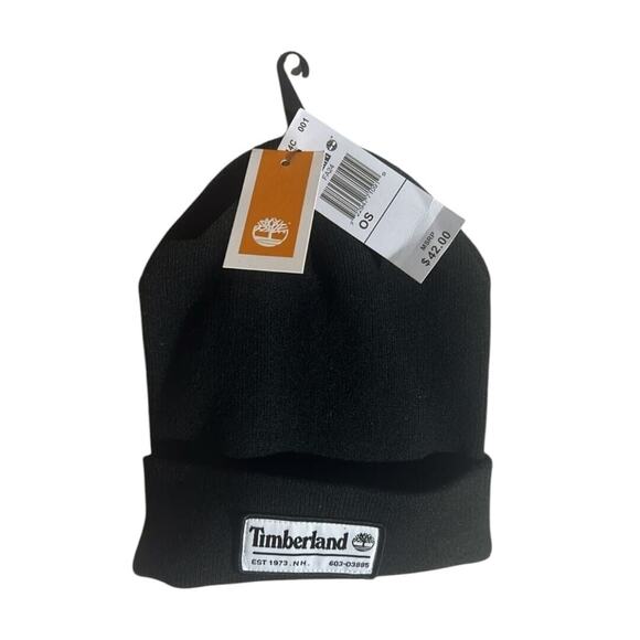 Timberland Hat Men’s Winter Black Cuffed Knit Beanie Hat Casual Outdoor NWT - Picture 1 of 5